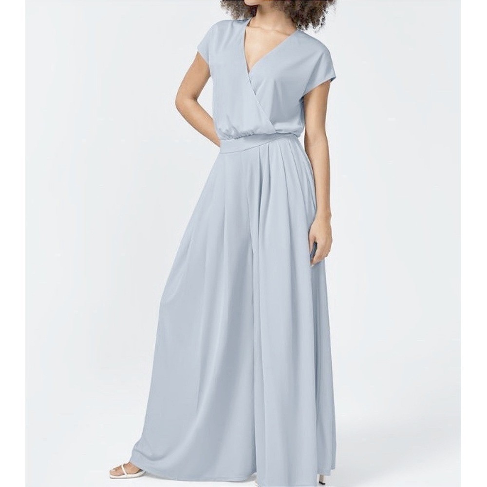 Halara Wide Leg Jumpsuit Faux Wrap V-Neck Pleated Short Sleeve Pocket XS - Picture 3 of 9